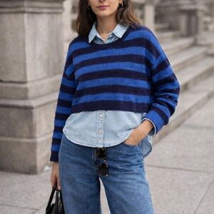 Pilcro Anthropologie Layered Striped Cropped Sweater | Preppy Layered Look Top